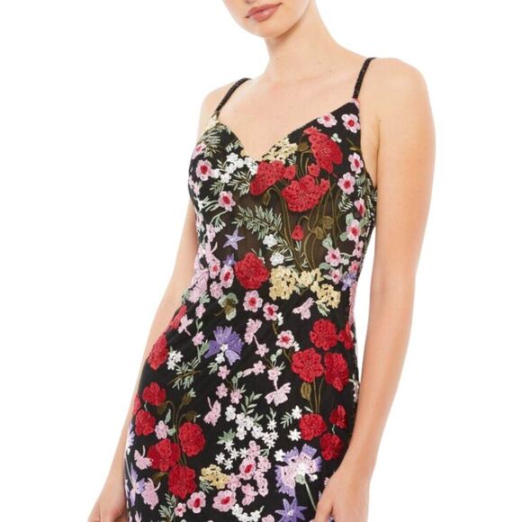 Mac Duggal Size 6 Black Floral Embroidery Sweetheart Neck Long Maxi Gown Dress - Picture 6 of 7